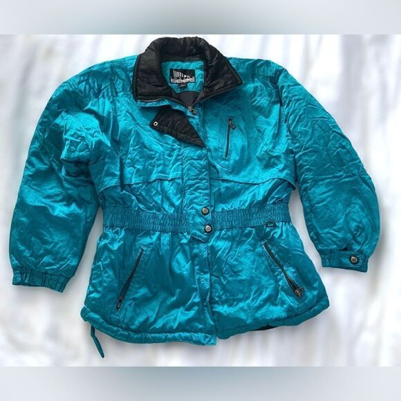 Inside Edge Vintage 80s Retro Metallic Clinched Waist Snow Ski Suit Size L - Picture 3 of 12